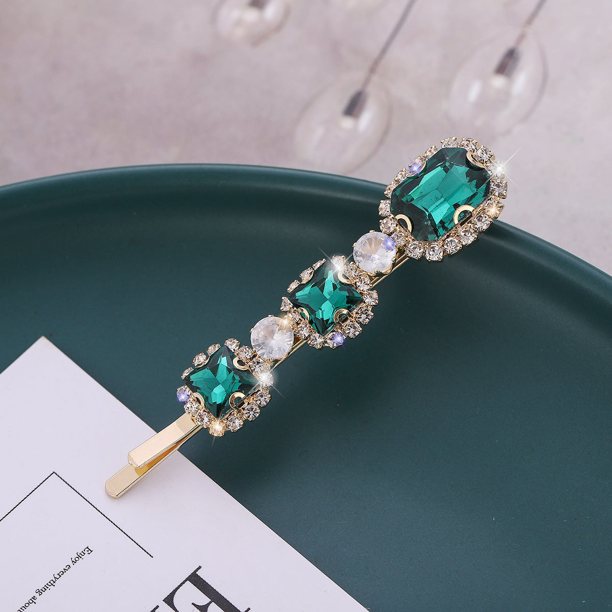 Retro Green Zircon Hair Clip Rhinestone Bobby Pin Non-slip Bangs Clip