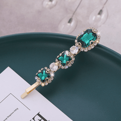 Retro Green Zircon Hair Clip Rhinestone Bobby Pin Non-slip Bangs Clip