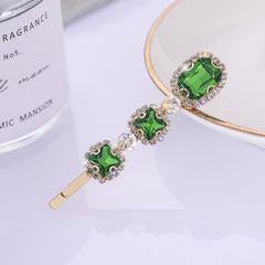 Retro Green Zircon Hair Clip Rhinestone Bobby Pin Non-slip Bangs Clip