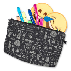 Skull Human Anatomy Pattern Makeup Storage Bag Halloween Elf Zipper Cosmetic Bag