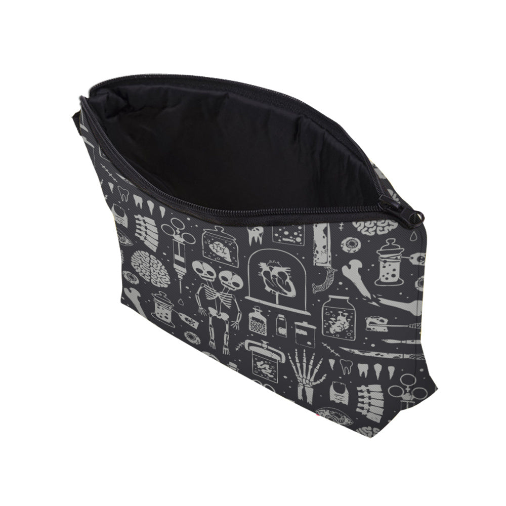 Skull Human Anatomy Pattern Makeup Storage Bag Halloween Elf Zipper Cosmetic Bag