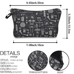 Skull Human Anatomy Pattern Makeup Storage Bag Halloween Elf Zipper Cosmetic Bag