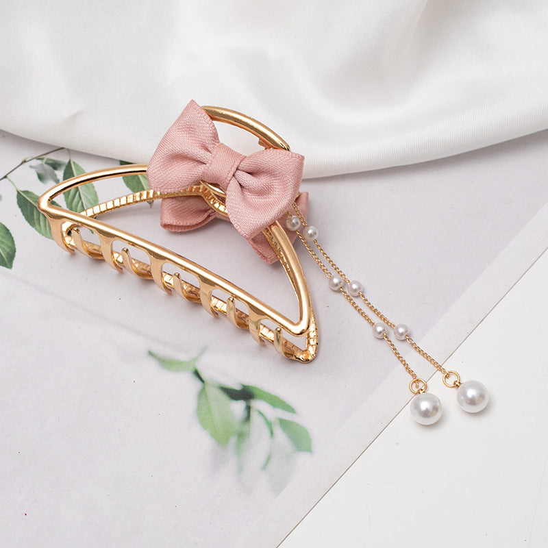 Faux Pearl Tassel Bow Hair Claw Hollow Alloy Nonslip Ponytail Holder