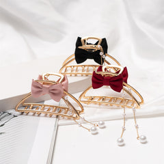 Faux Pearl Tassel Bow Hair Claw Hollow Alloy Nonslip Ponytail Holder
