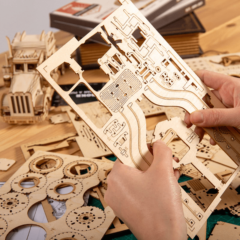 DIY Wooden Steam Train Car Assembly Model Kit Adult Building Block Gift
