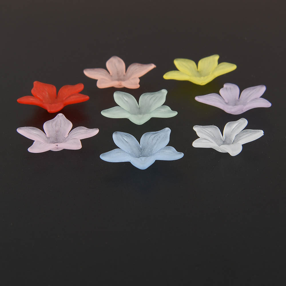 60pcs 2.0cm Translucent Frosted Five-leaf Petals Beads for Jewelry Making