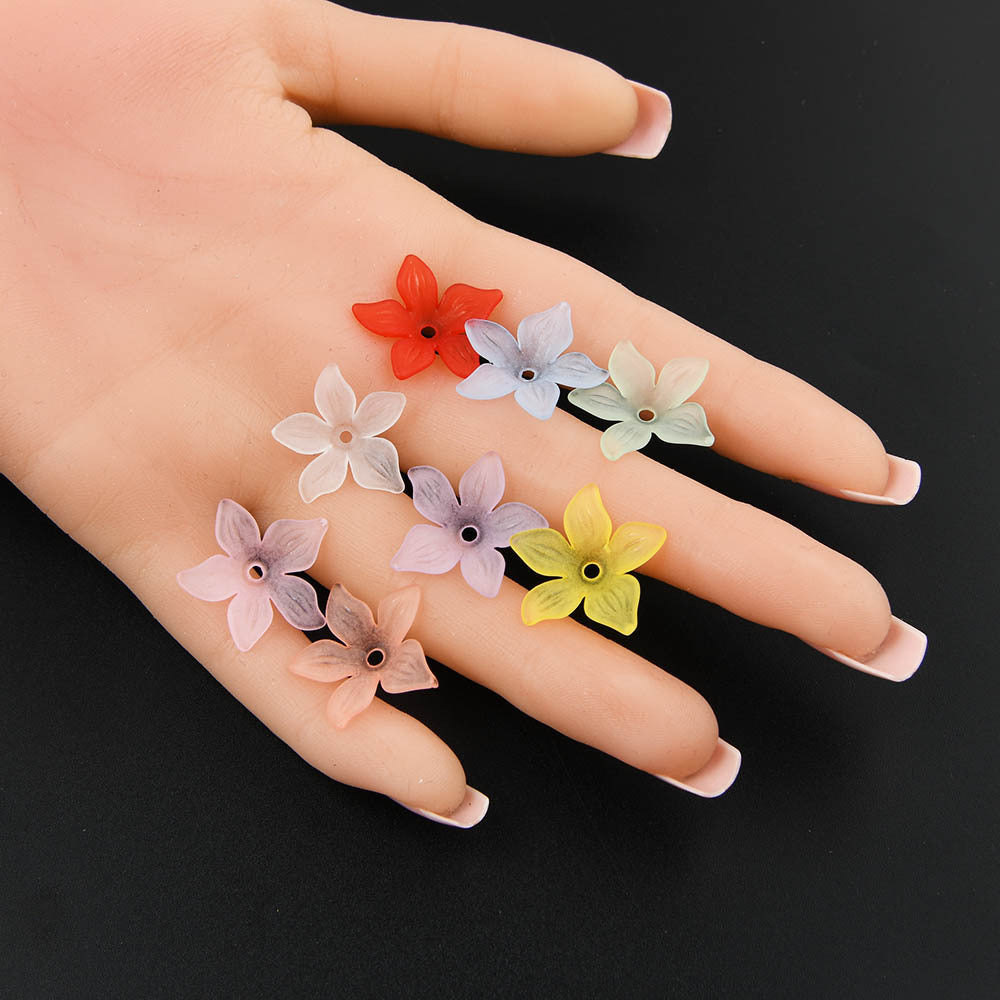 60pcs 2.0cm Translucent Frosted Five-leaf Petals Beads for Jewelry Making