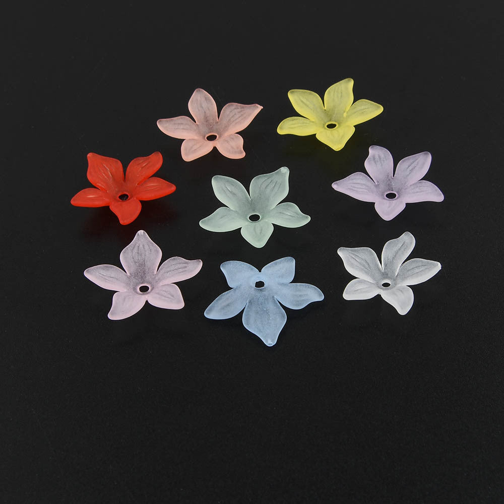 60pcs 2.0cm Translucent Frosted Five-leaf Petals Beads for Jewelry Making