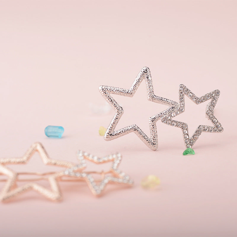 Star Rhinestone Hair Clip Silvery Metal Side Clip Hair Accessories For Women