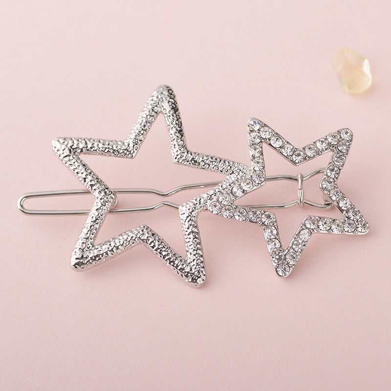 Star Rhinestone Hair Clip Silvery Metal Side Clip Hair Accessories For Women
