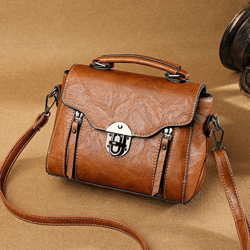 Stylish PU Leather Shoulder Bag Retro Portable Handbag Zipper Large Capacity