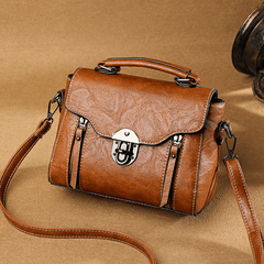 Stylish PU Leather Shoulder Bag Retro Portable Handbag Zipper Large Capacity