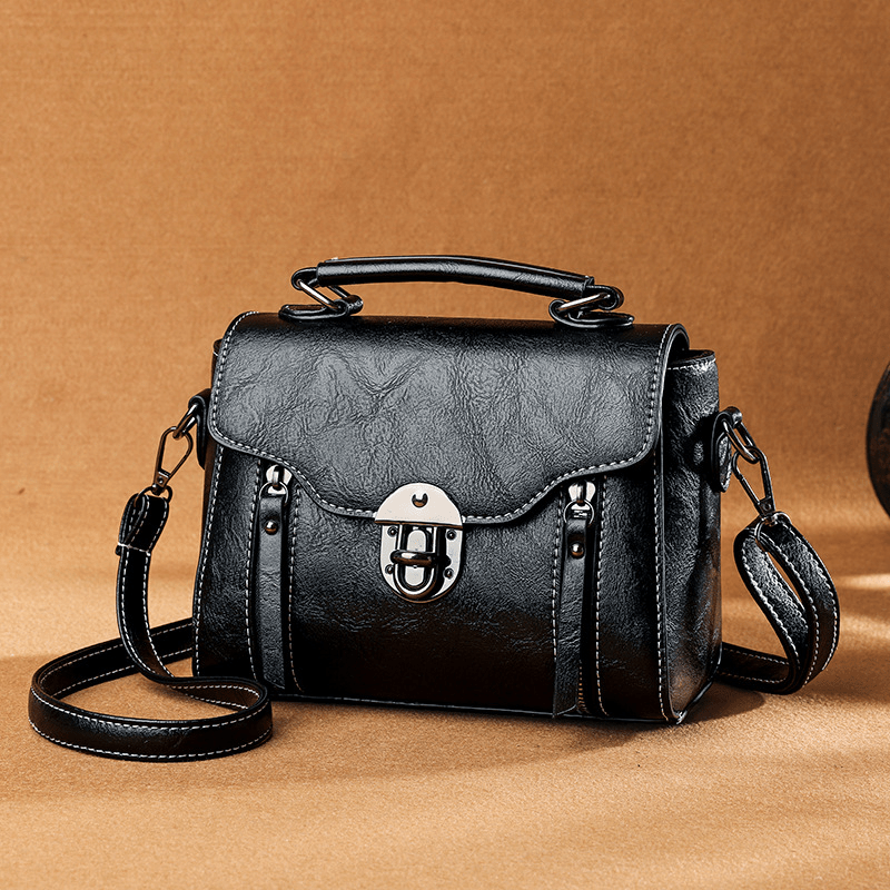 Stylish PU Leather Shoulder Bag Retro Portable Handbag Zipper Large Capacity