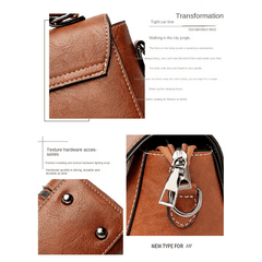 Stylish PU Leather Shoulder Bag Retro Portable Handbag Zipper Large Capacity