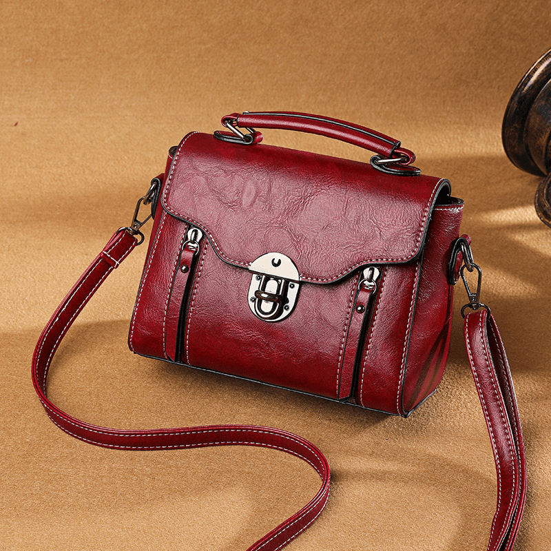 Stylish PU Leather Shoulder Bag Retro Portable Handbag Zipper Large Capacity