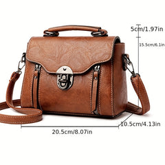 Stylish PU Leather Shoulder Bag Retro Portable Handbag Zipper Large Capacity