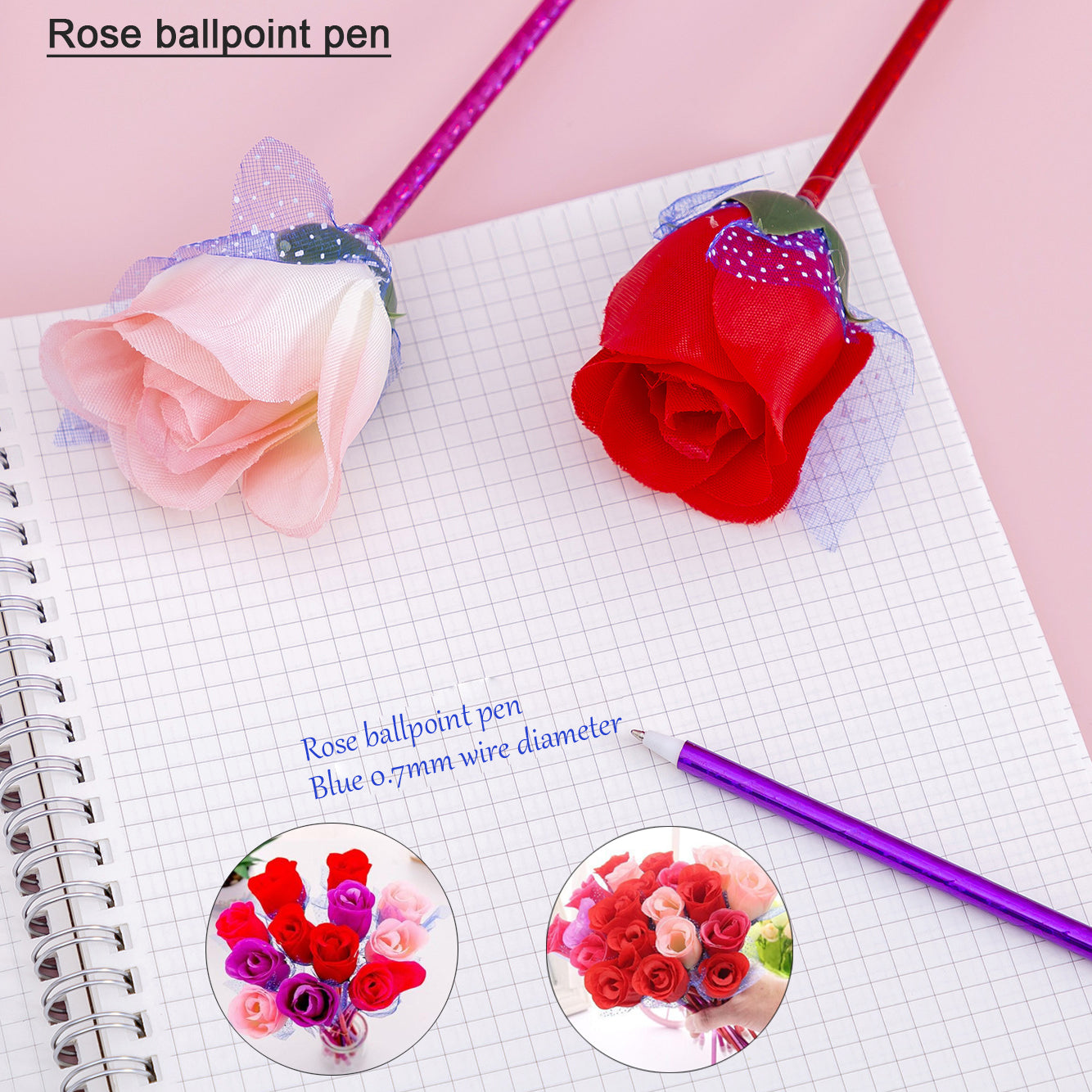 Cartoon Rose Ballpoint Pens Set, Ideal for Students