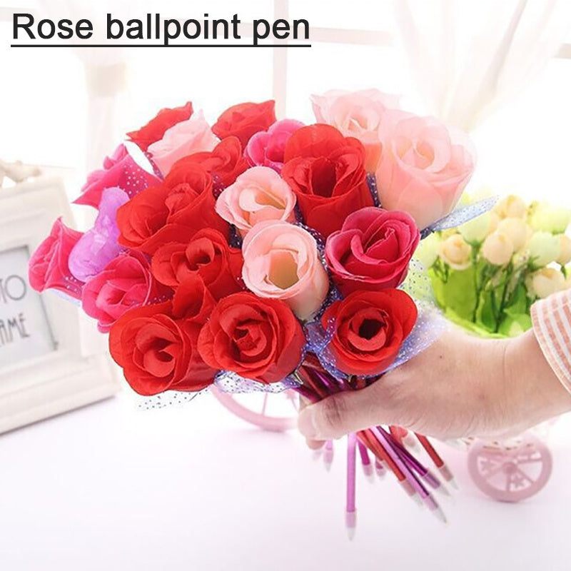 Cartoon Rose Ballpoint Pens Set, Ideal for Students