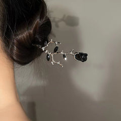 Vintage Rose Hairpin Dark Style Silvery Hair Stick Ponytail Holder