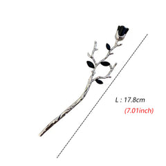 Vintage Rose Hairpin Dark Style Silvery Hair Stick Ponytail Holder
