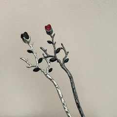 Vintage Rose Hairpin Dark Style Silvery Hair Stick Ponytail Holder
