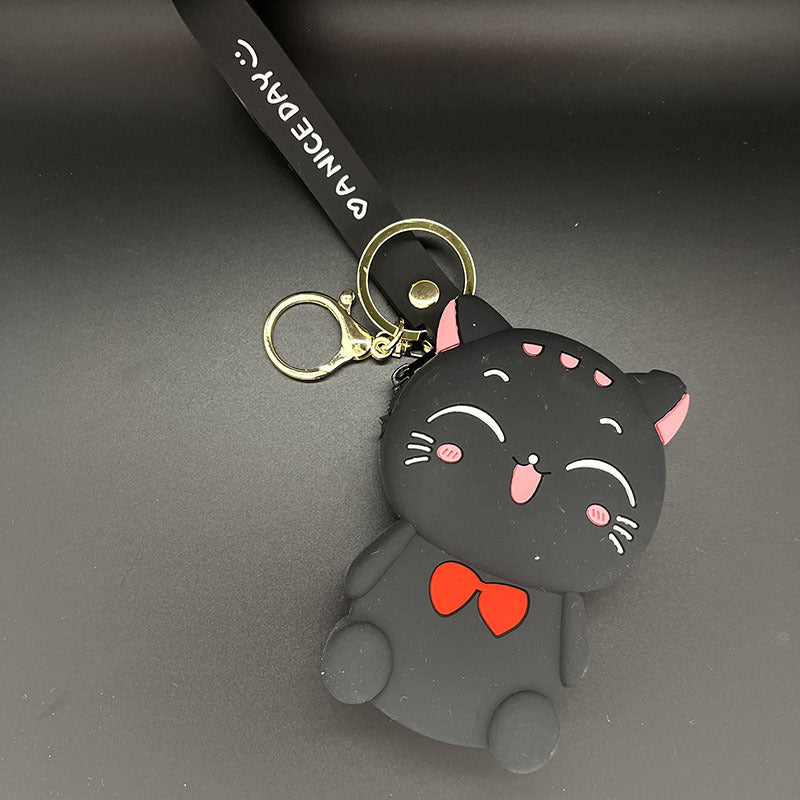 Cartoon Cat Bracelet Keychain Animal Key Ring Purse Bag Backpack Car Key Charm