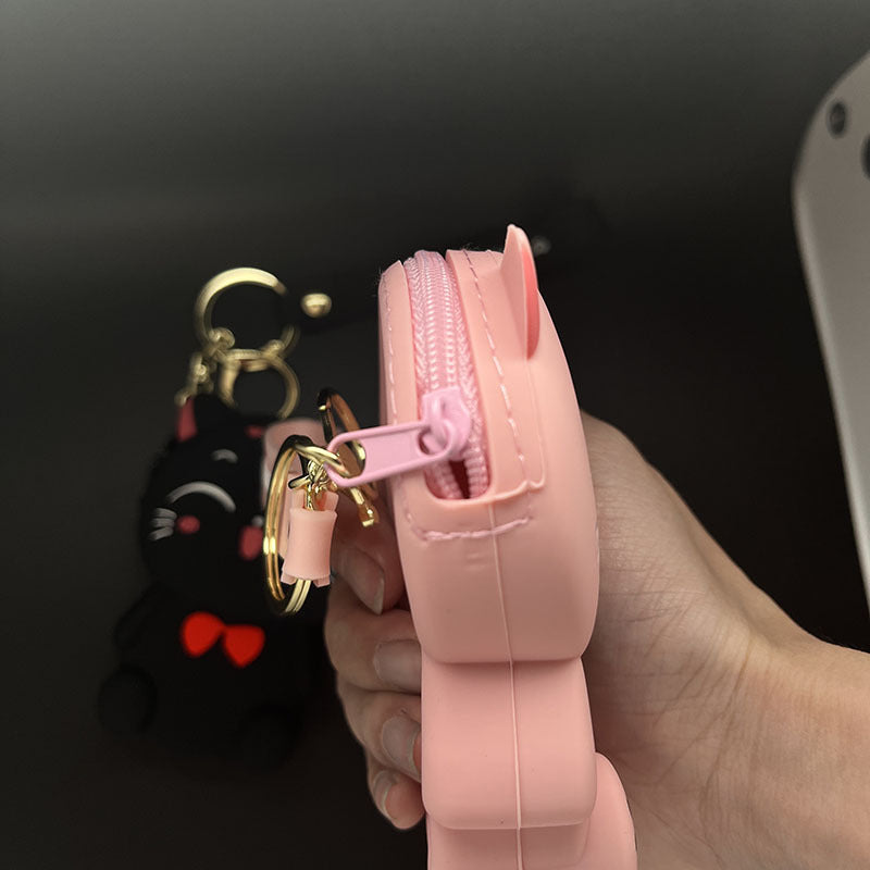 Cartoon Cat Bracelet Keychain Animal Key Ring Purse Bag Backpack Car Key Charm