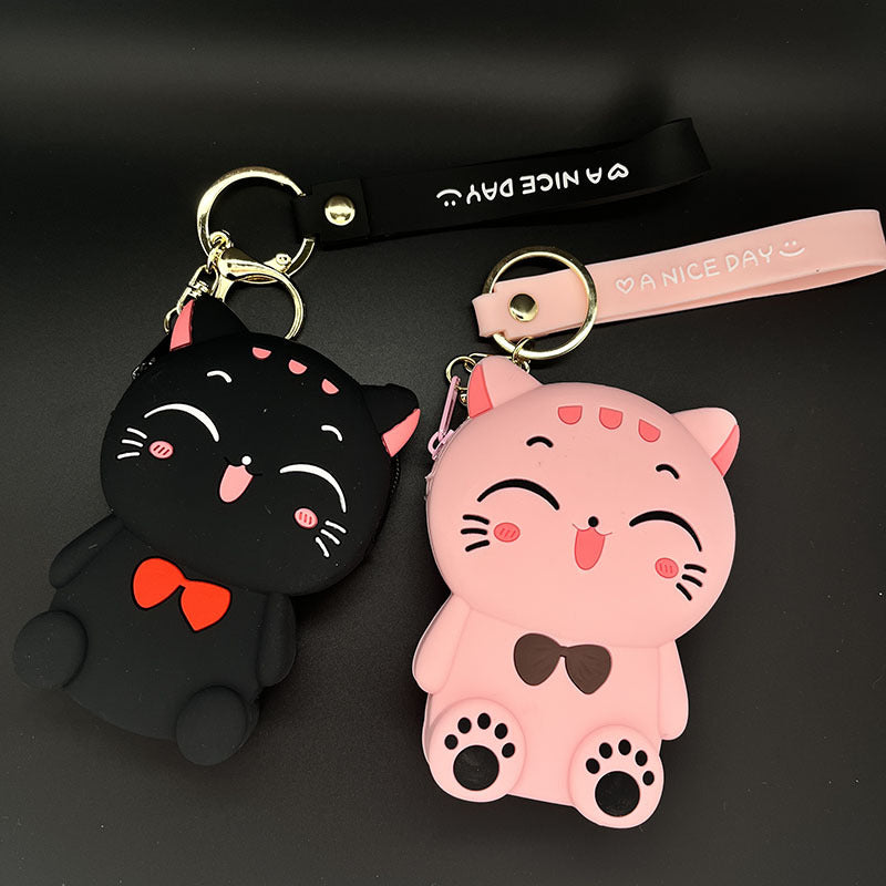 Cartoon Cat Bracelet Keychain Animal Key Ring Purse Bag Backpack Car Key Charm