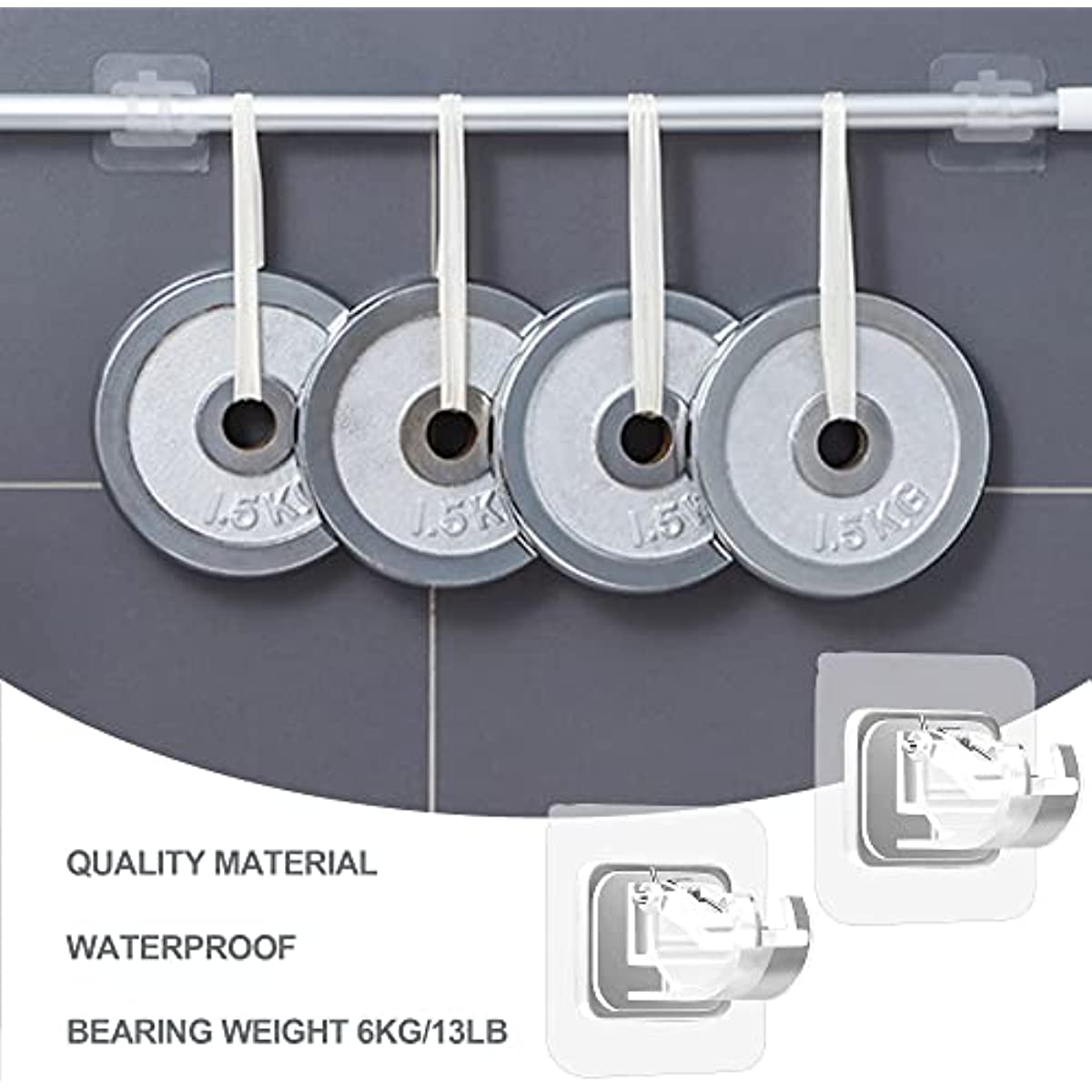 No Drill Curtain Rod Holders, Set of 8, Self-Adhesive Hooks