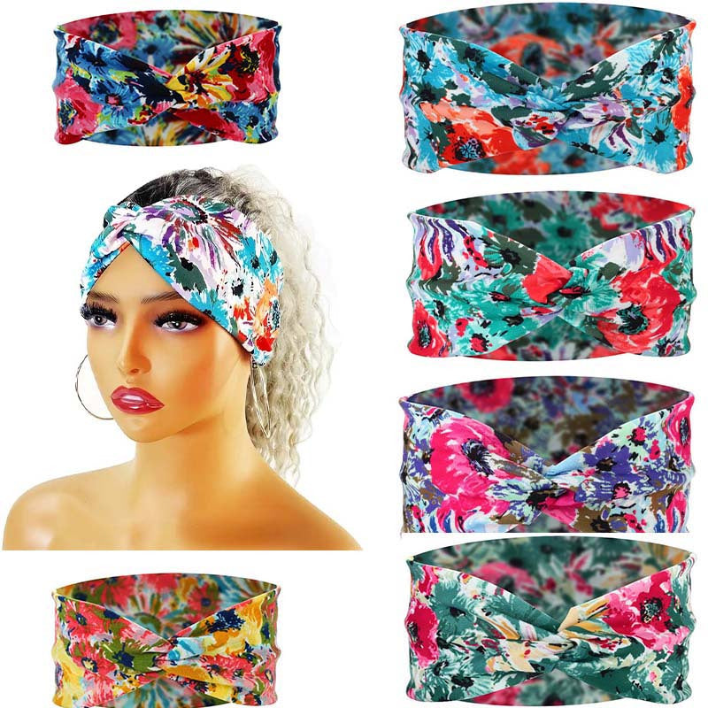 Flower Printed Headband Yoga Sweat Absorption Hairband