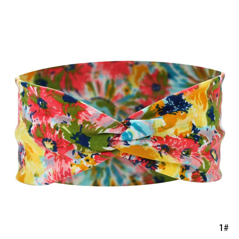 Flower Printed Headband Yoga Sweat Absorption Hairband