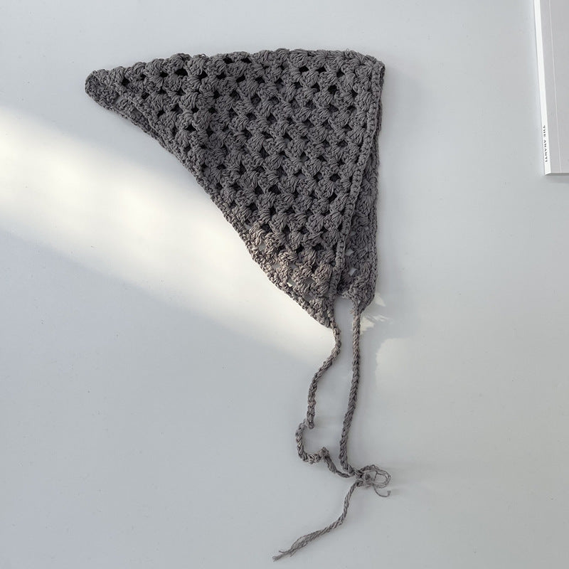 Hollow Knitted Bandana Triangle Scarf Solid Lace Up Turban Head Wrap