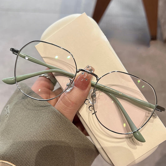 Macaroon Metal Oval Anti Light Glasses for Women Men