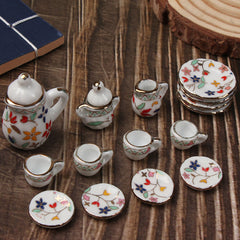 15pcs Mini Ceramic Tea Set 1 12 Flower Pattern Kitchen Porcelain Set