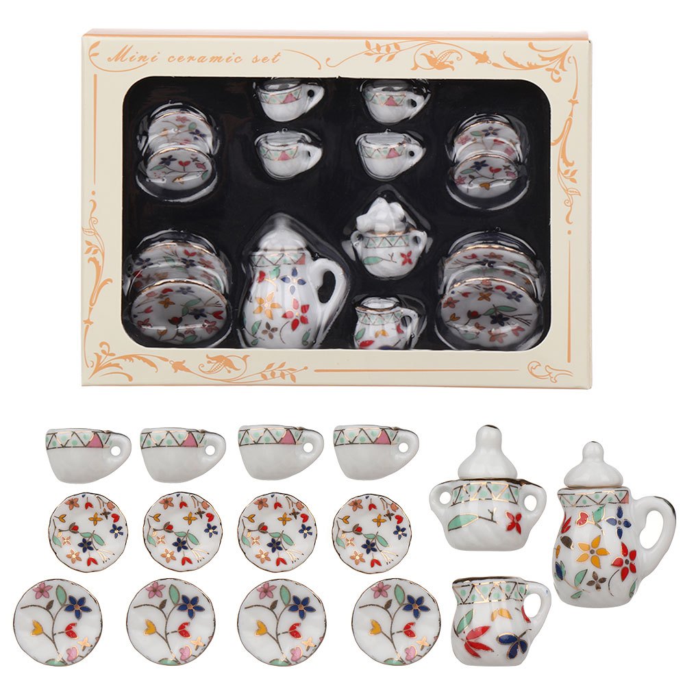 15pcs Mini Ceramic Tea Set 1 12 Flower Pattern Kitchen Porcelain Set