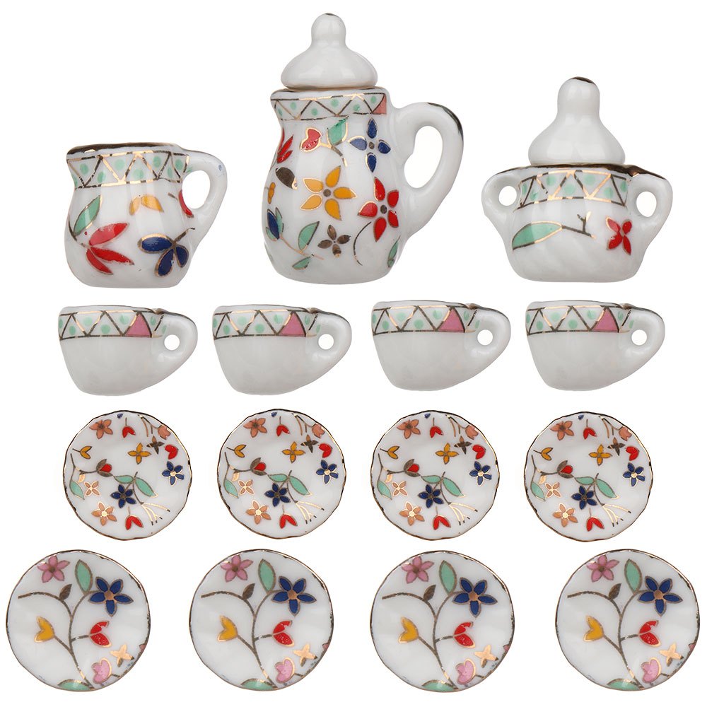 15pcs Mini Ceramic Tea Set 1 12 Flower Pattern Kitchen Porcelain Set