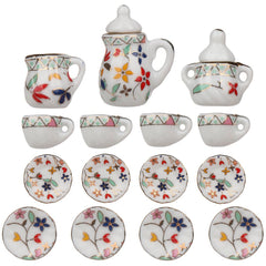15pcs Mini Ceramic Tea Set 1 12 Flower Pattern Kitchen Porcelain Set