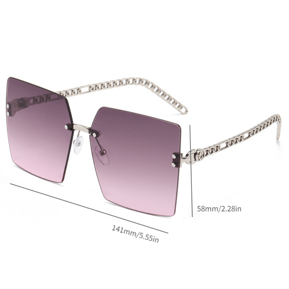 Oversized Metal Chain Rimless Sunglasses UV400