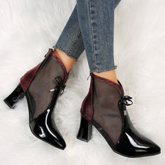 Women's Mesh Sandals Boots Bow Pointed Toe Mid Heels