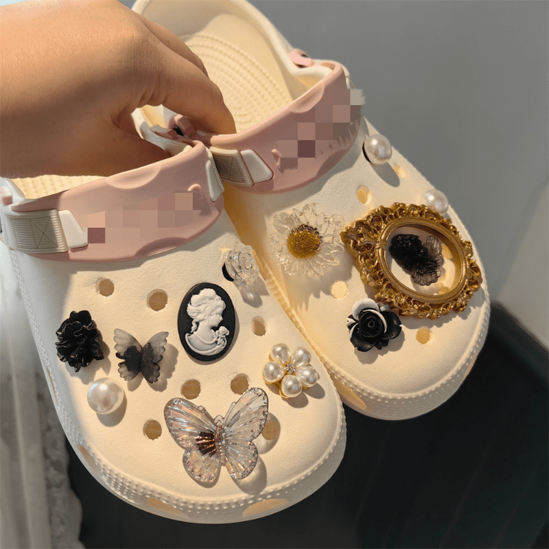 Baroque Style Shoe Charms Butterfly Pearl Flower Accessories