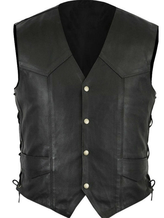 Men's Vintage Style Faux Leather Vest V-Neck Spring Fall