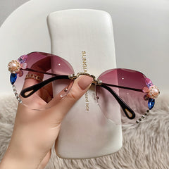 Rhinestone Flower Oval Sunglasses UV400 Sun Shades