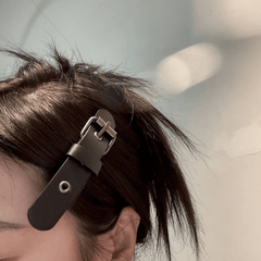 Metal Leather Hair Clip With Cross Pendant Side Clip Y2K Hair Accessories