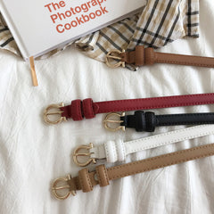 Vintage Round Buckle Thin Belt Classic Solid PU Leather Waistband