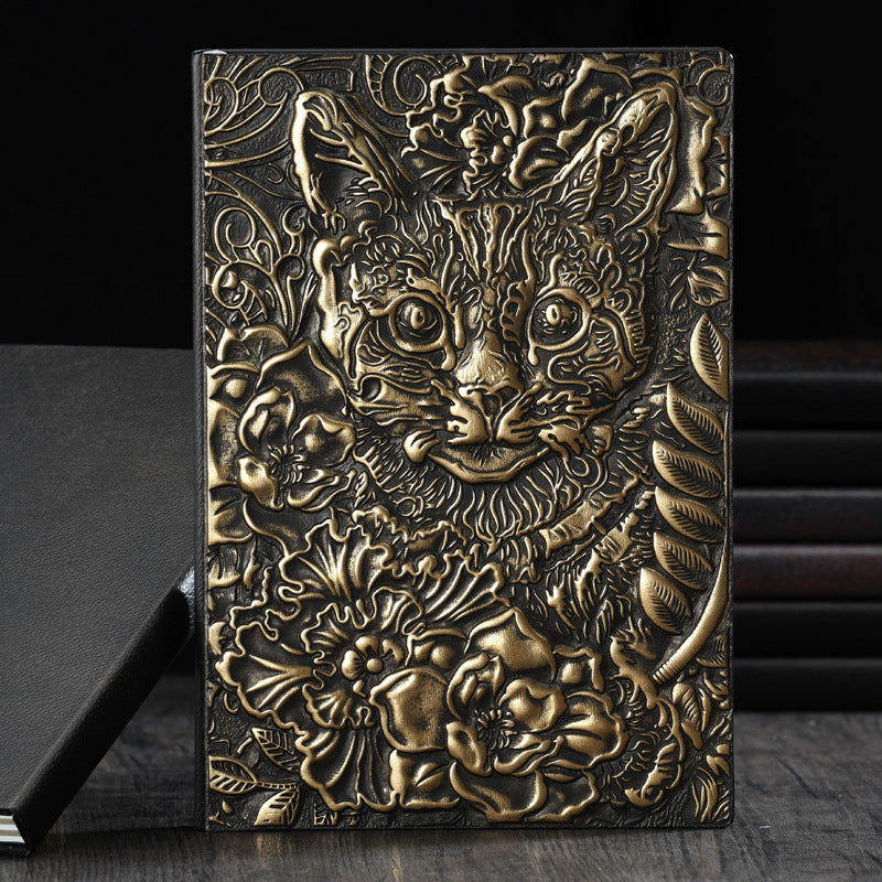 A5 3D Cat Head Notebook Hardcover Embossed Retro Notepad 100 Sheets