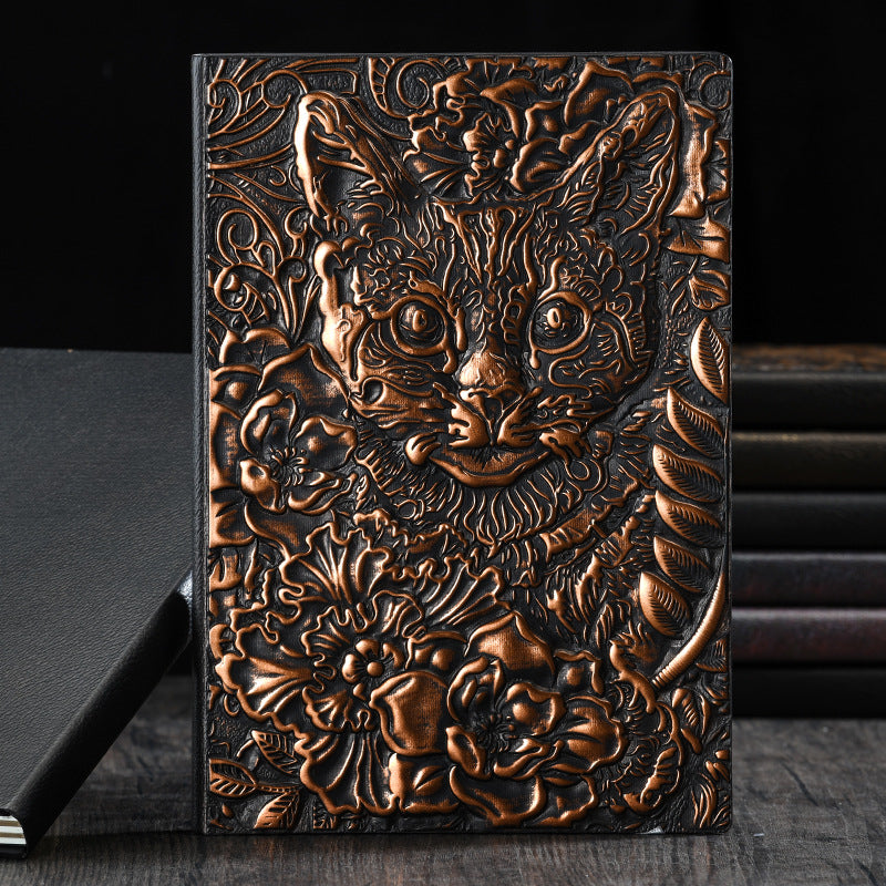 A5 3D Cat Head Notebook Hardcover Embossed Retro Notepad 100 Sheets