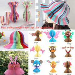 Packable Colorful Flower Vase Hat for Women