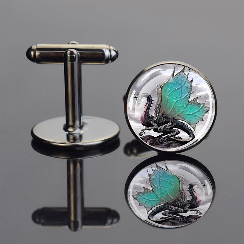 Starry Sky Dragon Men's Cufflinks, Metal Silver