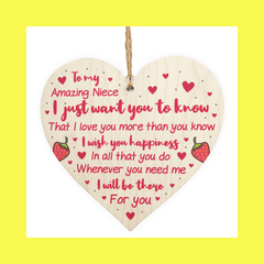 Niece Gift From Auntie Uncle Poem Wood Heart Hanging Niece Bday Christmas