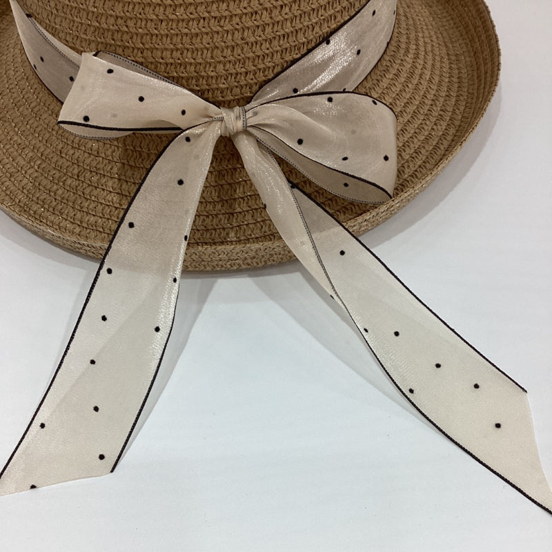 Rolled Brim Sun Hat with Ribbon Bow Straw Hat